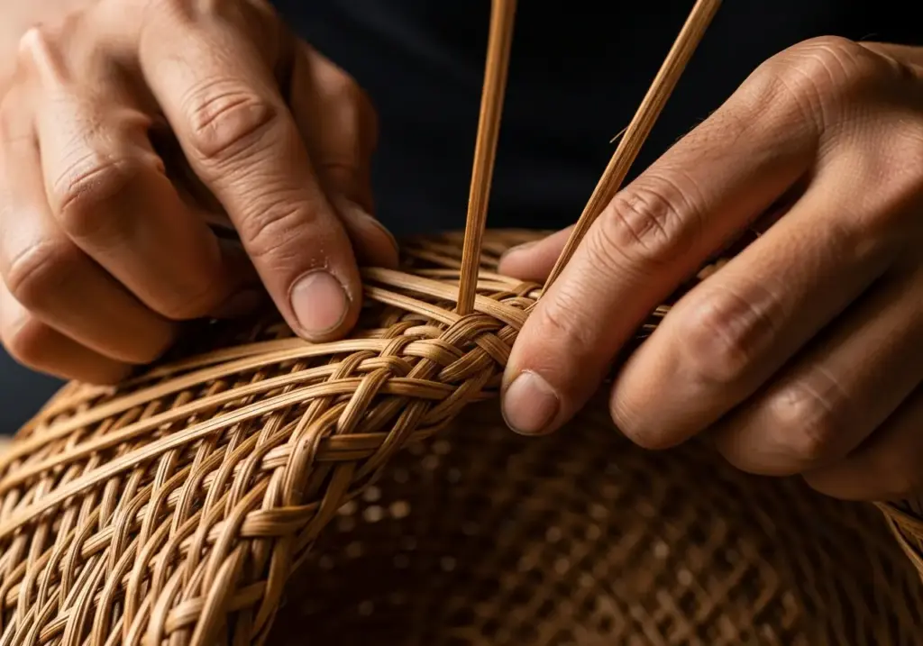 The detailed craftsmanship of handmade Indonesian baskets from a sustainable supplier