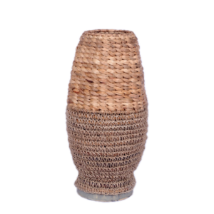 Handwoven natural fiber lampshade with textured woven design
