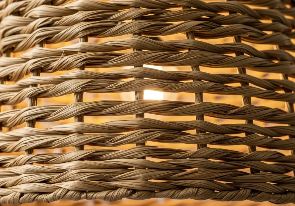 Detailed texture of a wholesale woven lighting fixture made from natural seagrass